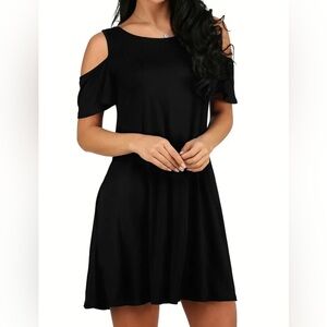 Faded Glory Womens Cold Shoulder Large Black Casual Crew Neck Short Sleeve Dress